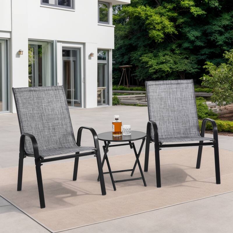 3 Piece Patio Furniture Set Outdoor Camping Chairs with Breathable Textilene Fabric, Folding Table, 2 Chairs and 1 Table Set