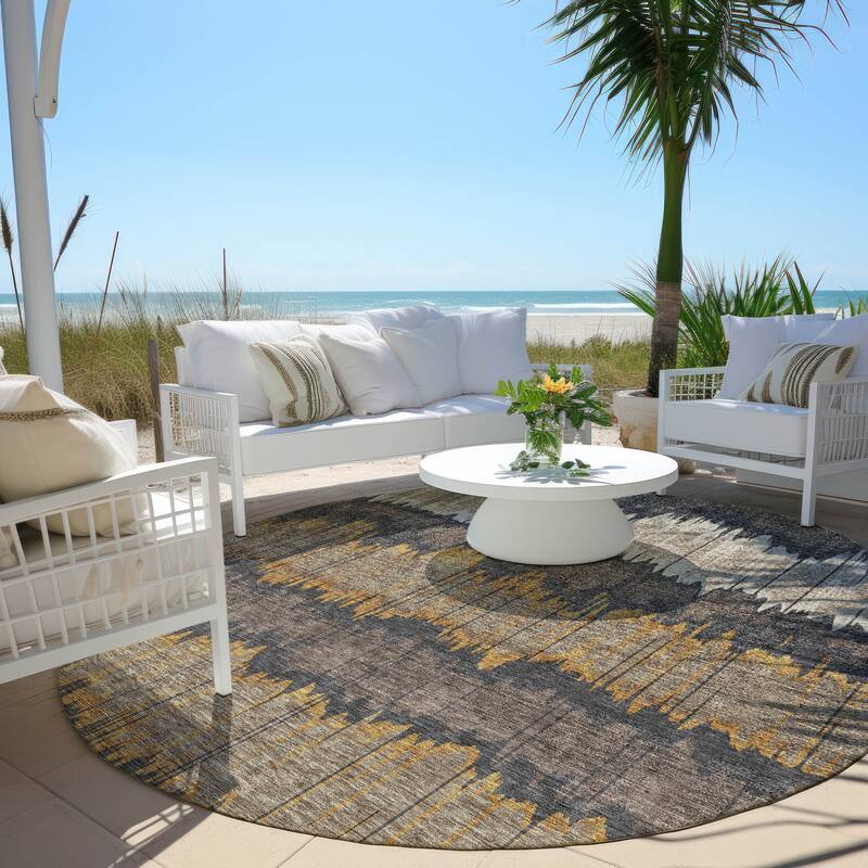 Machine Washable Indoor/ Outdoor Chantille Abstract Ombre Rug - Fudge - 8' x 8'