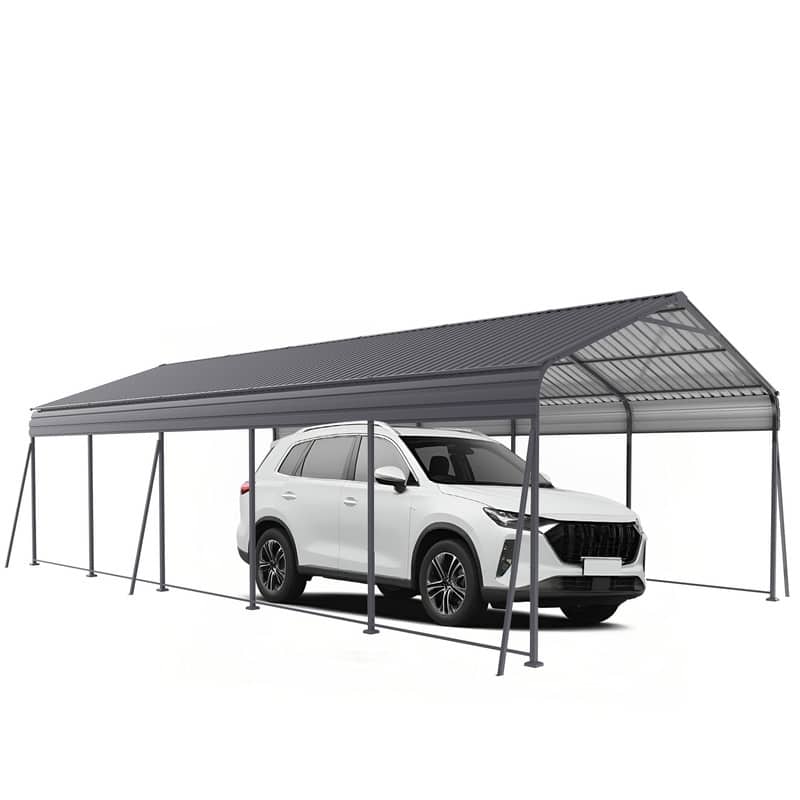 13×26.5 FT Heavy-Duty Metal Carport with Galvanized Steel Roof, Sturdy Garage Canopy Featuring Galvanized Frame. - Black