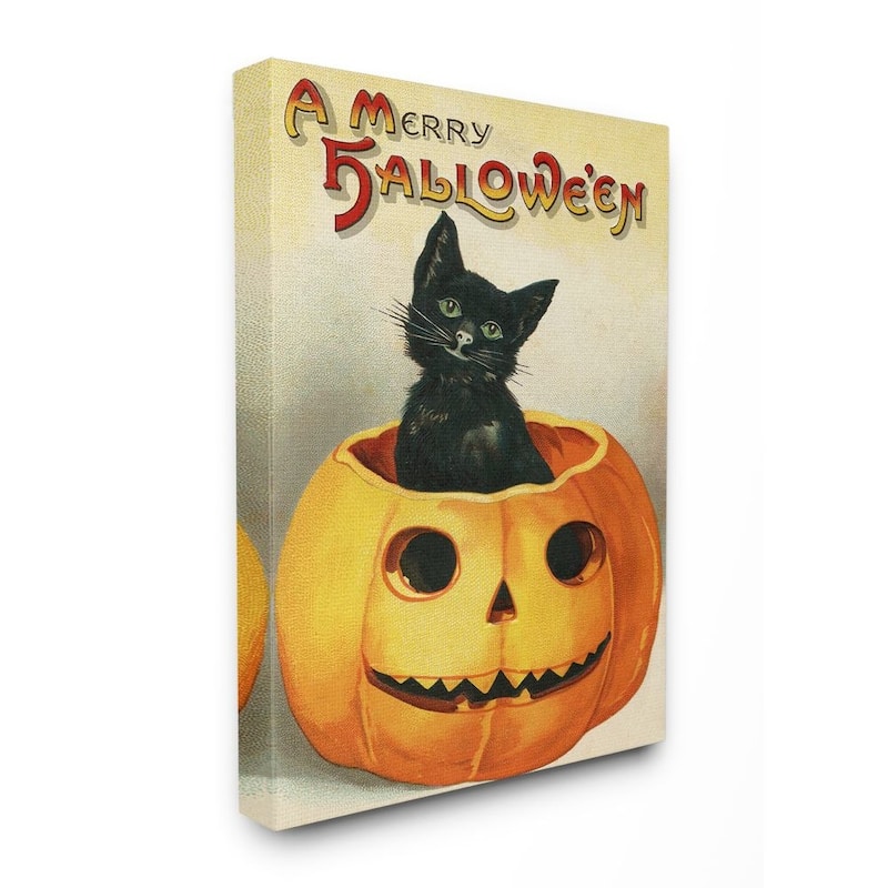 Stupell A Merry Halloween Black Cat Pumpkin Seasonal Holiday Design ...
