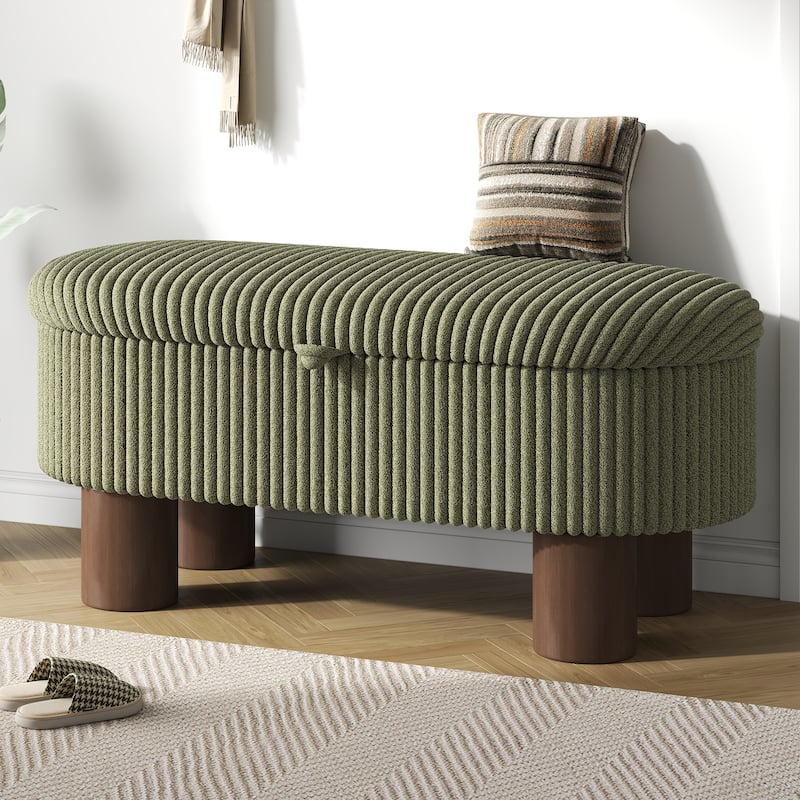 Modern Storage Ottoman Corduroy Upholstered Bench Bedroom Storage Seat Entryway Shoe Bench for Living Room, Bedroom and Entryway - Green