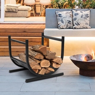 U-Shaped Firewood Log Rack Holder Black