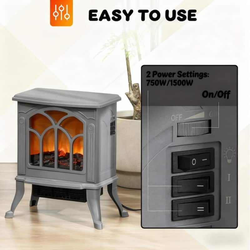 14.8" Retro Chic Electric Fireplace Stove with Realistic Flame