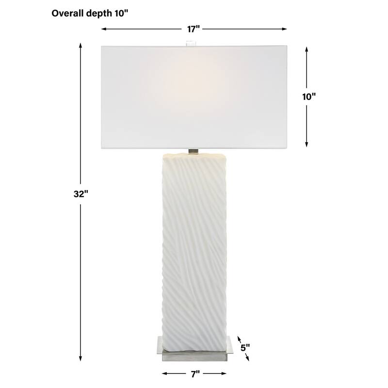 Carved Base Table Lamp with Rectangular Drum Shade - 32" - Cream