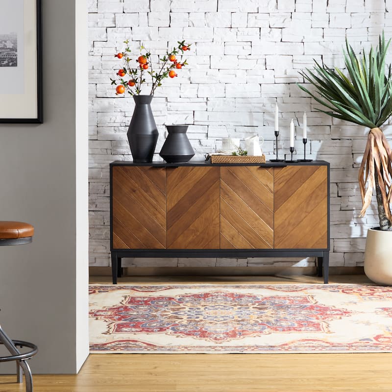 Senin Modern Herringbone TV Stand with Adjustable Shelves by HULALA HOME - 55 inches - Black