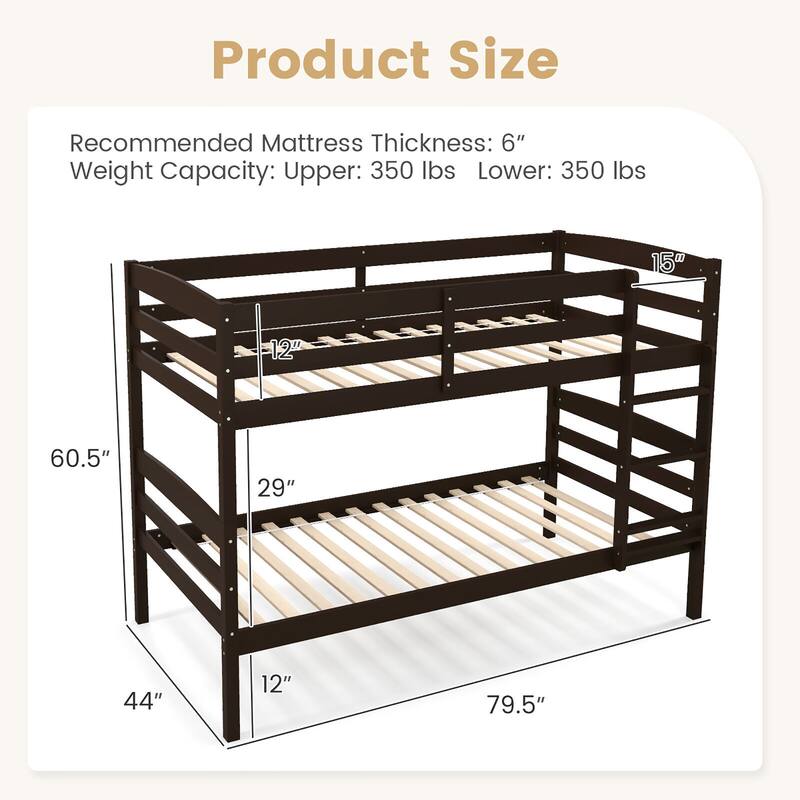 Gymax Twin Over Twin Bunk Bed Wooden Convertible Into 2 Beds High