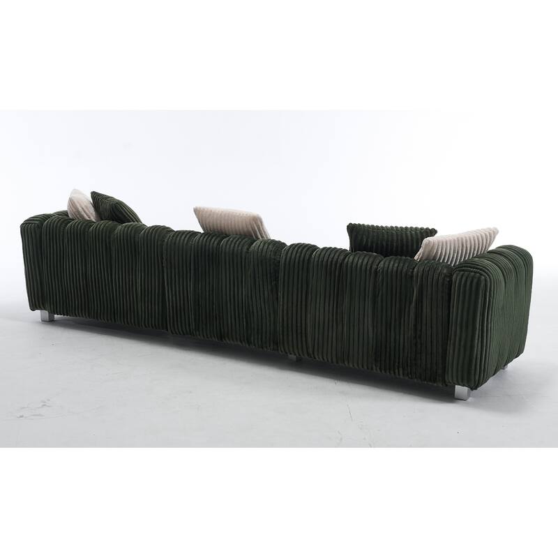 114.17" Corduroy 3-Seater Sofa with Ottoman, Solid Wood Frame and High-Density Foam Cushions