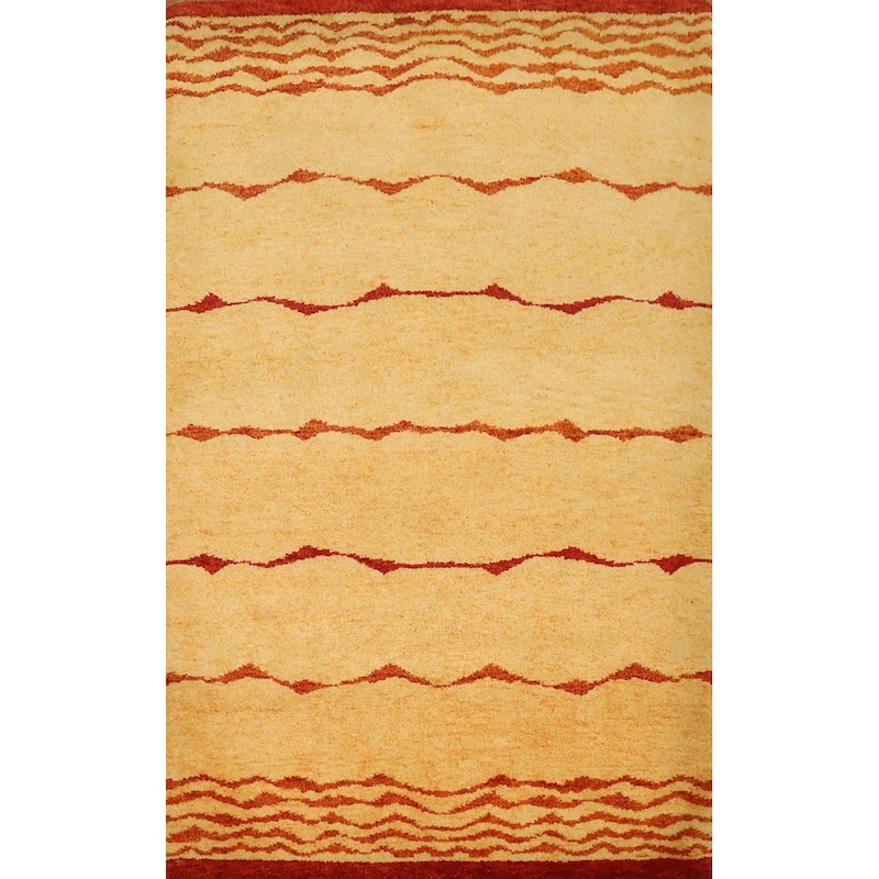 Hand Knotted Oriental 100% Wool Carpet Modern Modern Yellow & Gold Gabbeh Area Rug - 6' 8'' X 4' 8''