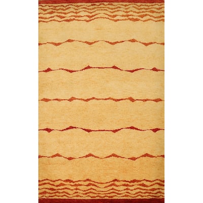 Hand Knotted Oriental 100% Wool Carpet Modern Modern Yellow & Gold Gabbeh Area Rug - 6' 8'' X 4' 8''