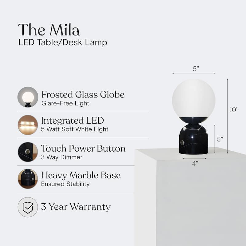 Brightech Mila 9.85 in. Classic Black Mid-Century Modern Integrated LED Bedside Table Lamp with Built-In 3-Way Dimmer (2-Pack)