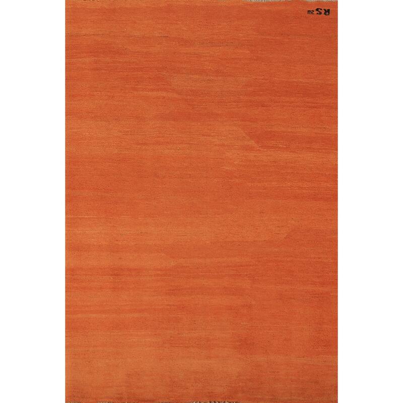 Orange Stripe / Modern Gabbeh Oriental Rug Hand-Knotted Wool Carpet - 3'10" x 5'10"