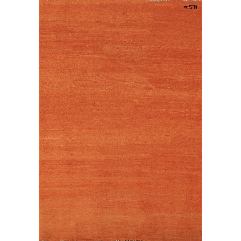 Orange Stripe / Modern Gabbeh Oriental Rug Hand-Knotted Wool Carpet - 3'10" x 5'10"