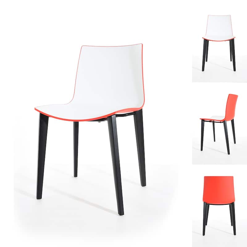 Branka Modern Two-Toned Polypropylene Dining Chairs with Wooden Legs (set of 2) - White/Red