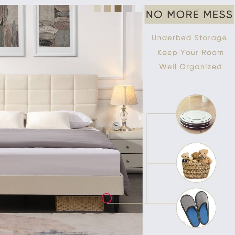 Platform Bed Frame with Fabric Upholstered Headboard