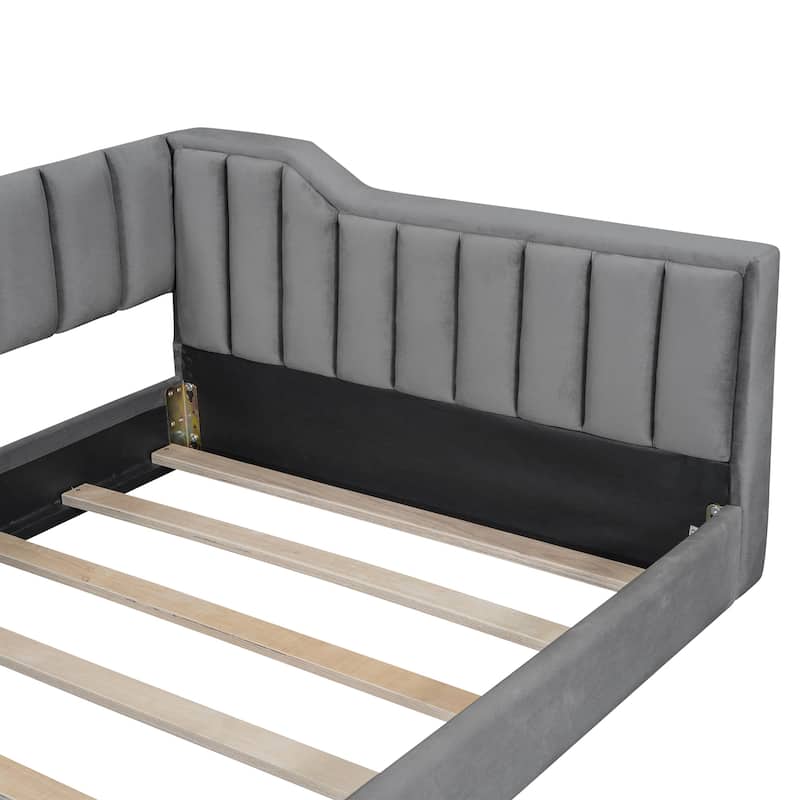 Twin XL Velvet Upholstered Daybed with Side Storage Pocket, Sloped Arms, and No-Box Spring Support