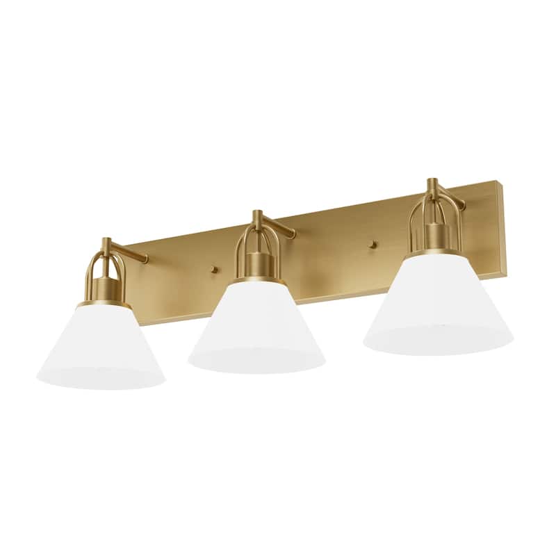 Hunter Carrington Isle Luxe Gold 3-Light Bathroom Vanity w/ Cased White Glass - Casual, Transitional - Designer