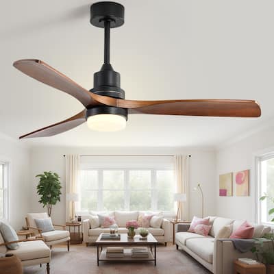 52" and 60" Noiseless Walnut Wood Ceiling Fan with Remote Control,Light Integrated Optional