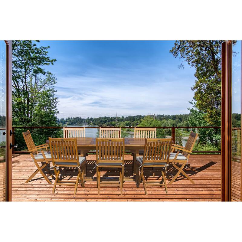 Seven Seas Teak 9 Piece Teak Wood Santa Monica Patio Dining Set with Oval Extension Table, 8 Folding Arm & Side Chairs