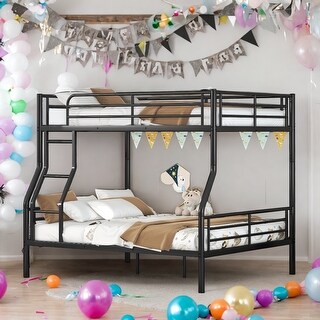 Contemporary Bunk Bed,Full XL Over Queen Metal Bunk Bed with Contemporary Design & Safety Features,Split Into 2 Beds