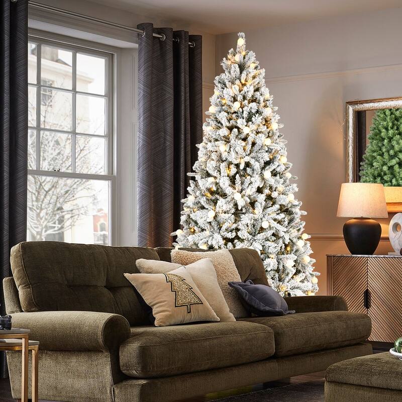 8ft Flocked Christmas Tree with 470L Colorful LED Lights with G45 ball,Memory Wire,10 Lighting Modes,Foot Switch