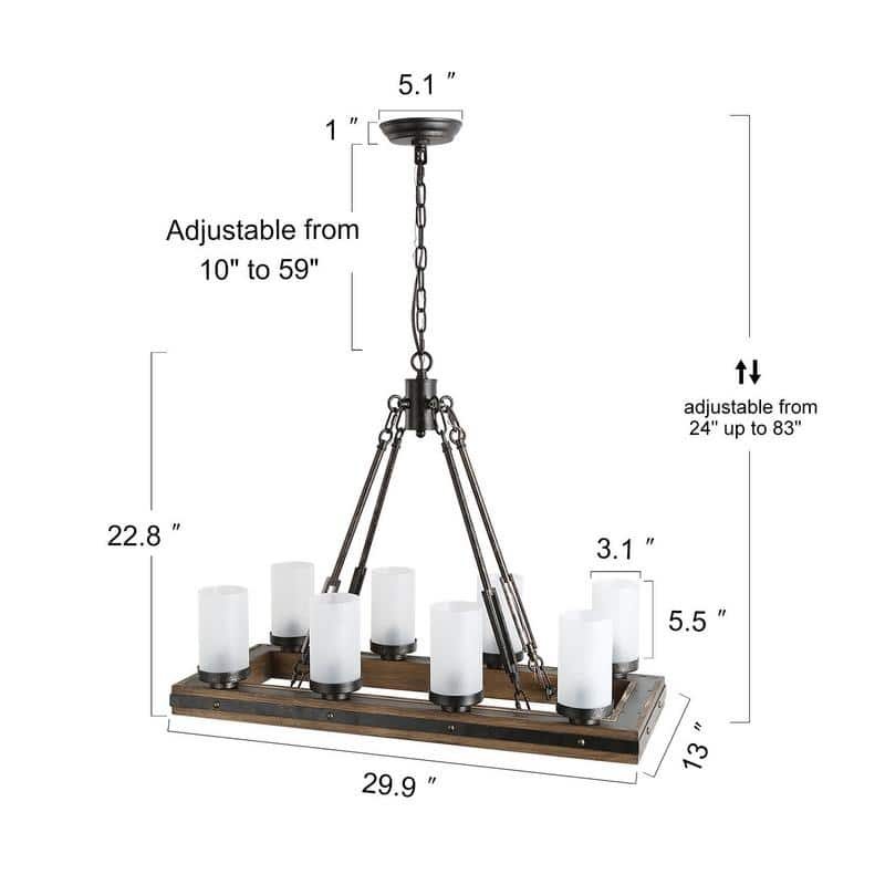 Farmhouse 8-light Wood Island Chandelier for Dining Room - L29.9"xW13"xH22.8"