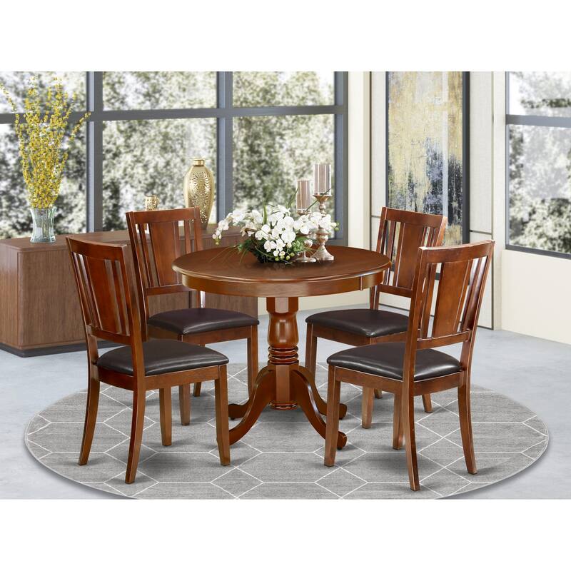 East West Furniture Dining Room Furniture Set- A Round Dining Table and Faux Leather Chairs, Mahogany(Pieces Options) - ANDU5-MAH-LC