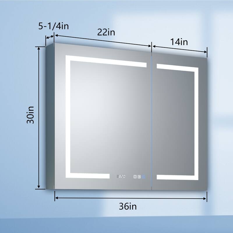 ExBrite LED Lighted Bathroom Medicine Cabinet with Mirror,Recessed or Surface Mount, Defog