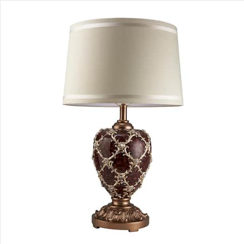 Polyresin Urn Shaped Table Lamp with Diamond Stencils Pattern, Brown - 28.75 H x 17 W x 17 L Inches
