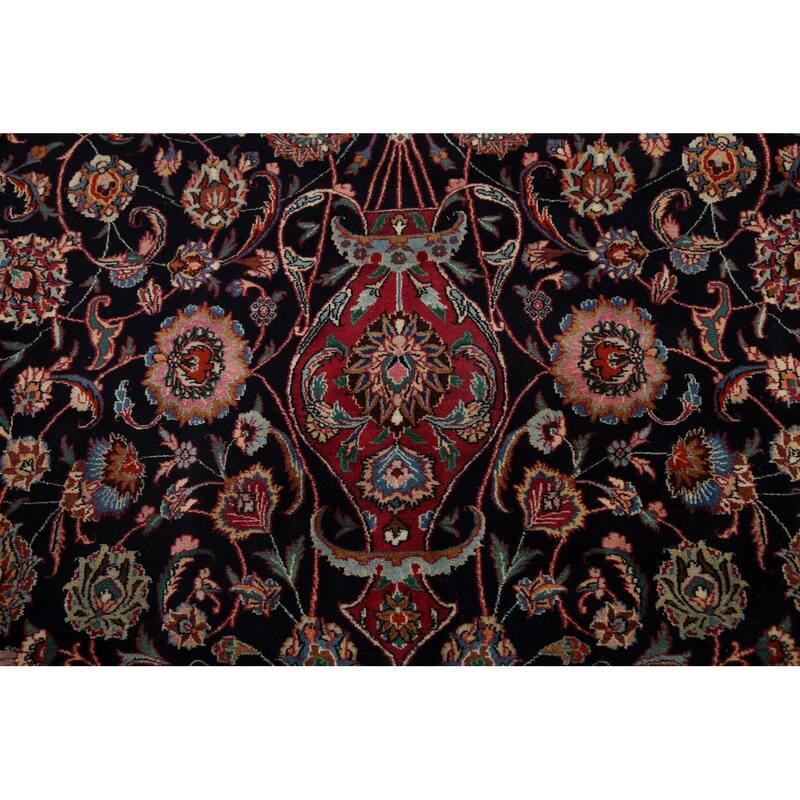 Hand Knotted Oriental 100% Wool Carpet Traditional Floral Navy Blue & Blues Mashad Area Rug - 15' 5'' X 11' 1''