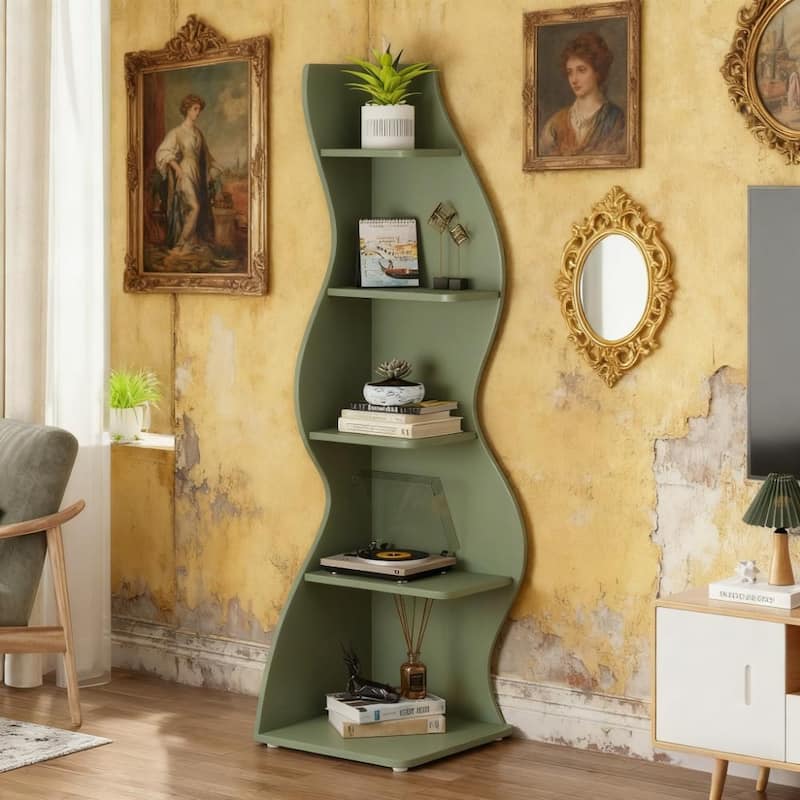 5-Tier Wall Corner Bookshelf Corner Shelf Storage Rack Plant Stand