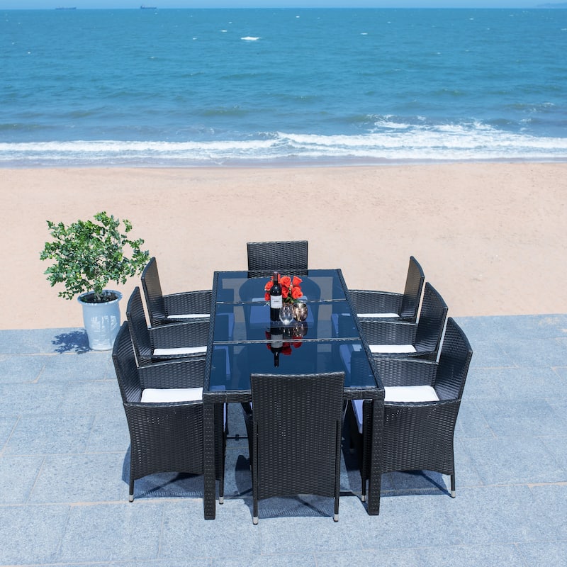 SAFAVIEH Outdoor Lianna 9-Piece Wicker Dining Set - 75Wx35Dx29H