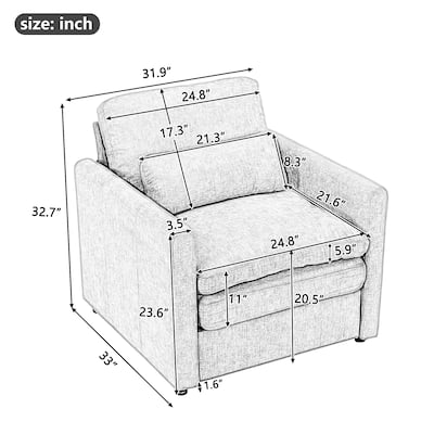 Oversized Chenille Fabric Cloud Sofa, Ergonomic Upholstered Lounge Armchair, Single Sofa Chair with Plush Cushion
