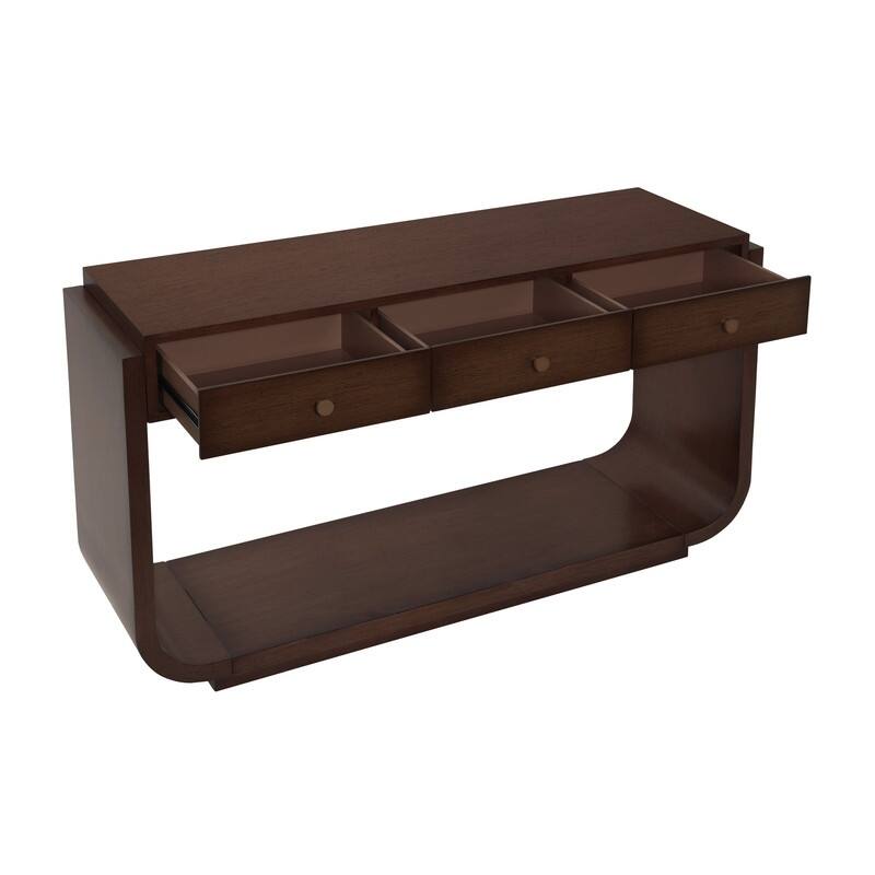 Mid-Century Modern Console Table with 3 Storage Drawers and Display Shelf for Entryway or Living Room Use