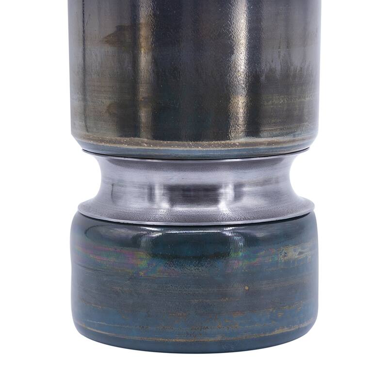 D5.1x13.2" Smokey Blue Glass Vase with Chrome Accent Modern Home Decor