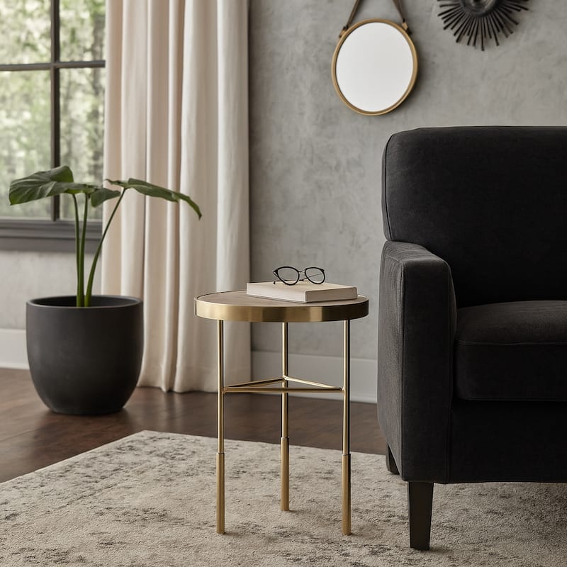 Stone Metal Side Table Round Top Slim Base Home Decor - 22" White - 21.75" - Marble - 21.75" - White