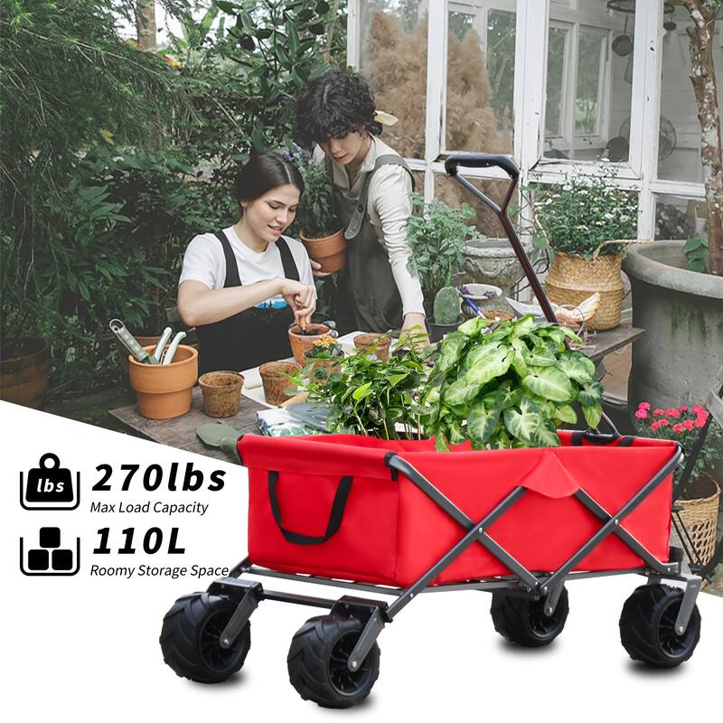 Folding Wagon with All-Terrain Wheels, 230lbs Capacity, Telescoping Handle, and Dust Cover for Beach, Outdoor, and Garden Use