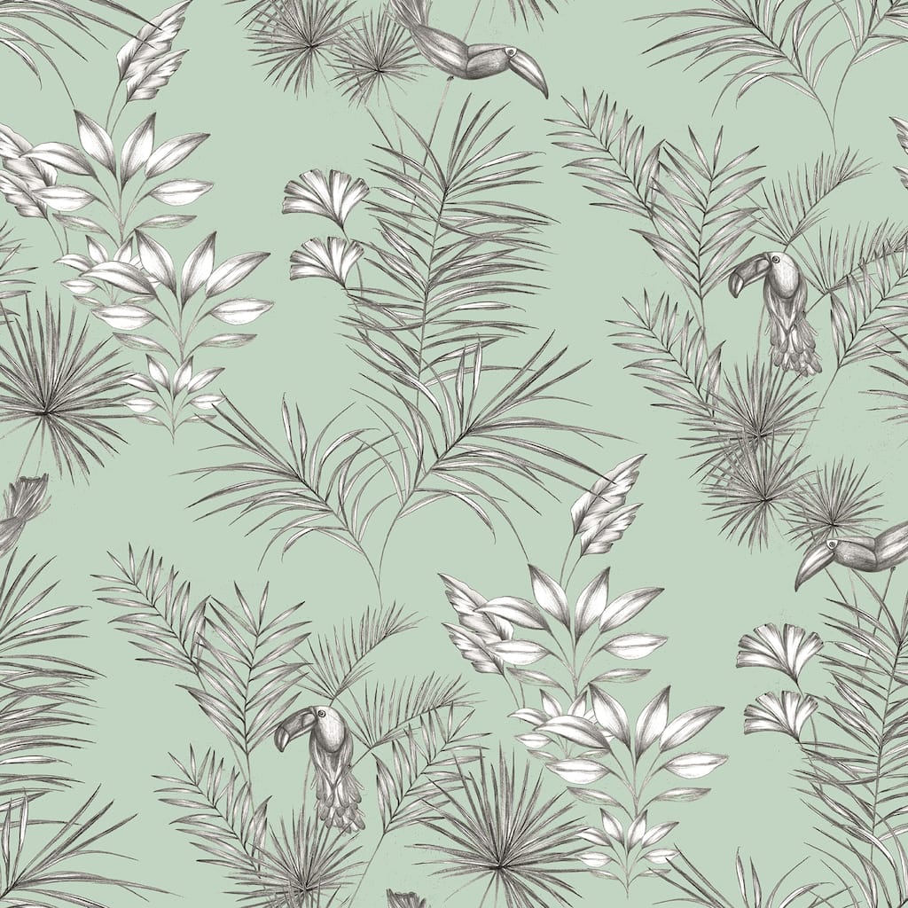 Shelly Mint Toucan Toile Wallpaper