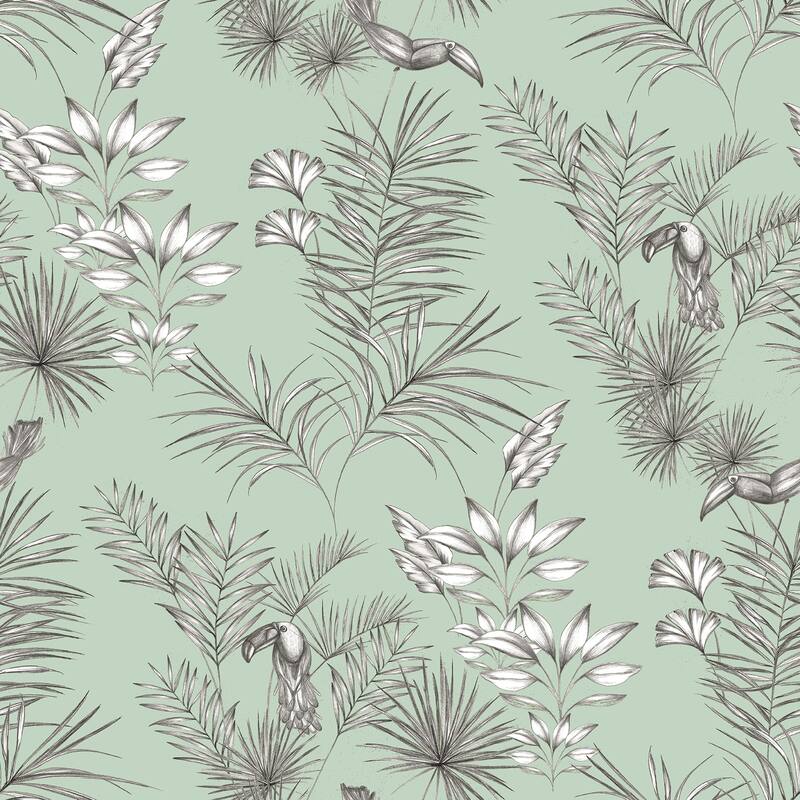 Shelly Mint Toucan Toile Wallpaper