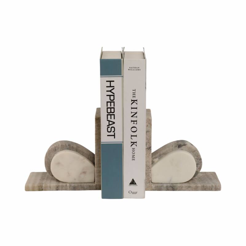 Modern Onyx and Marble Bookends - Set of 2, 6", Beige & Ivory - 6.0"