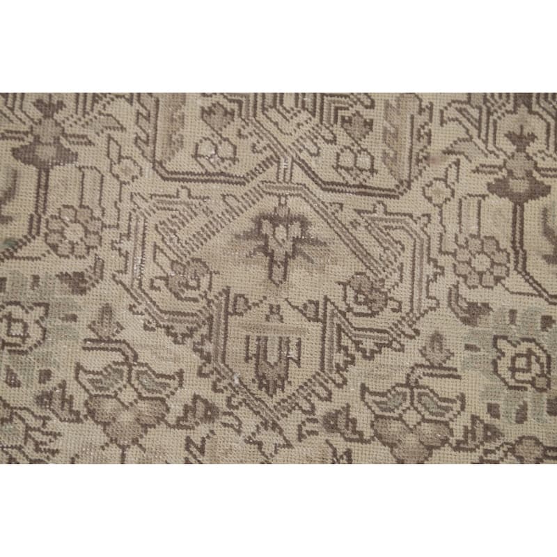 Distressed Geometric Tabriz Persian Vintage Rug Handmade Wool Carpet - 6'9" x 9'7"