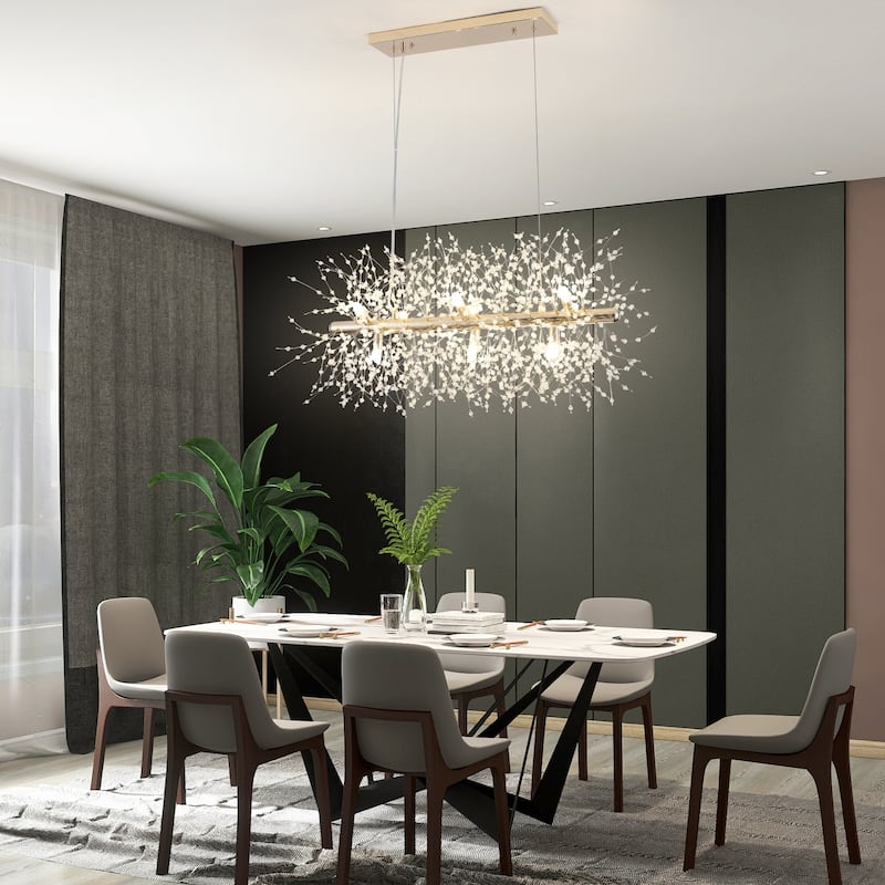 9-Light Modern Firework Crystal Chandelier for Dining Room Living Room Bedroom, Classic Semi Flush Mount Chandelier