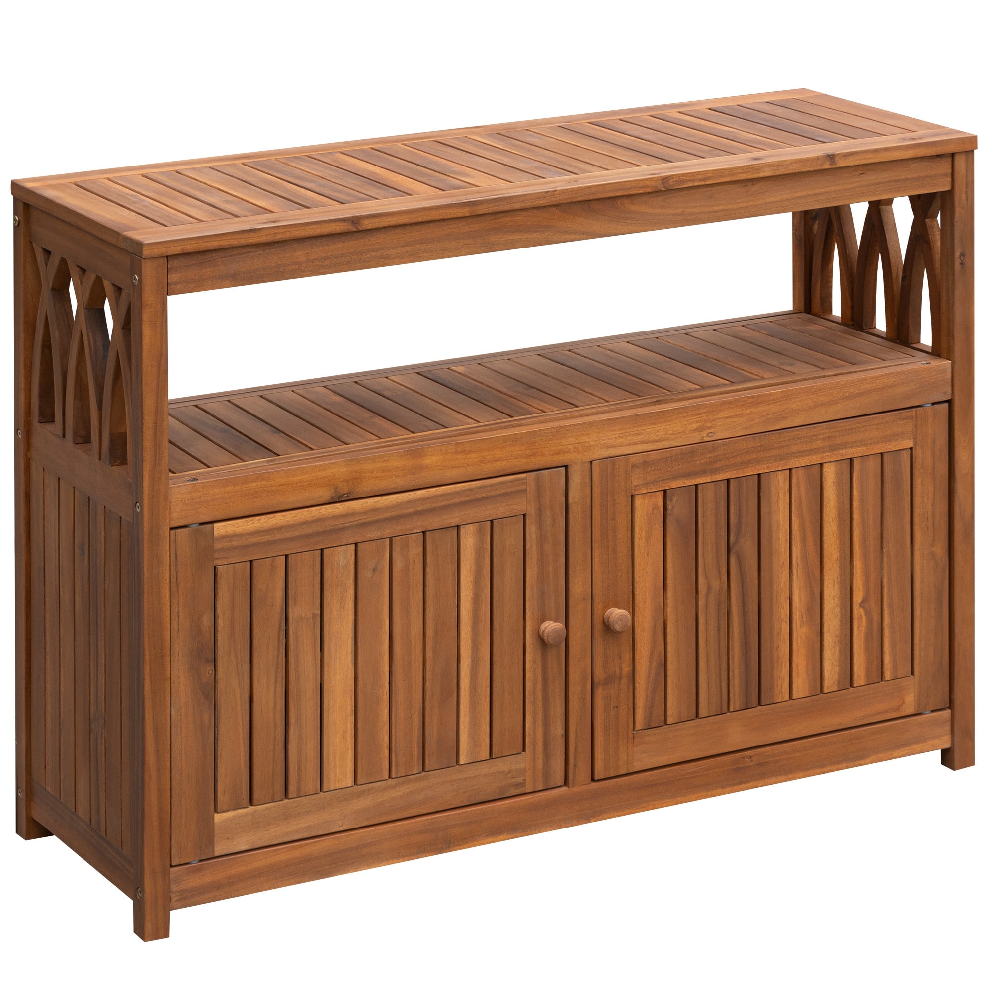 Furniwell Patio Wood Acacia Buffet Sideboard with Storage Outdoor Wooden Cabinet with Shelves On Sale Bed Bath Beyond 40372624
