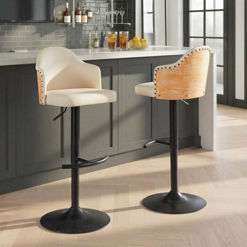 Carson Carrington Valsatra Adjustable Bar Stool with Natural Wood Back and Rounded T Footrest (Set of 2)