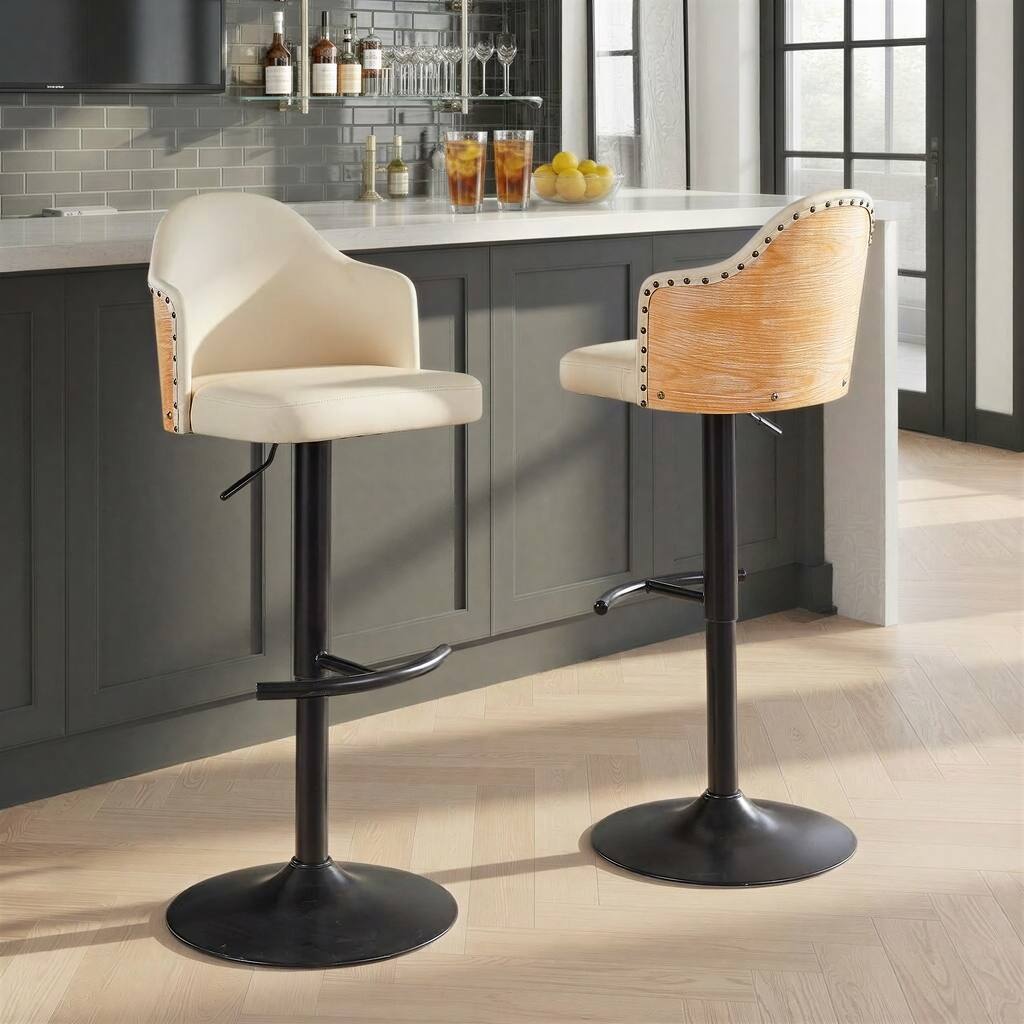Carson Carrington Valsatra Adjustable Bar Stool with Natural Wood Back and Rounded T Footrest (Set of 2)