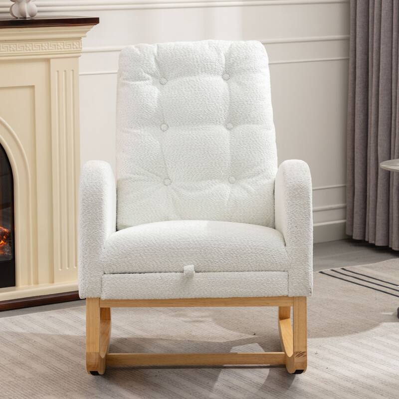Comfortable Rocking Chair with High Backrest and Armrests, Ideal for Relaxing in Bedroom or Living Room.