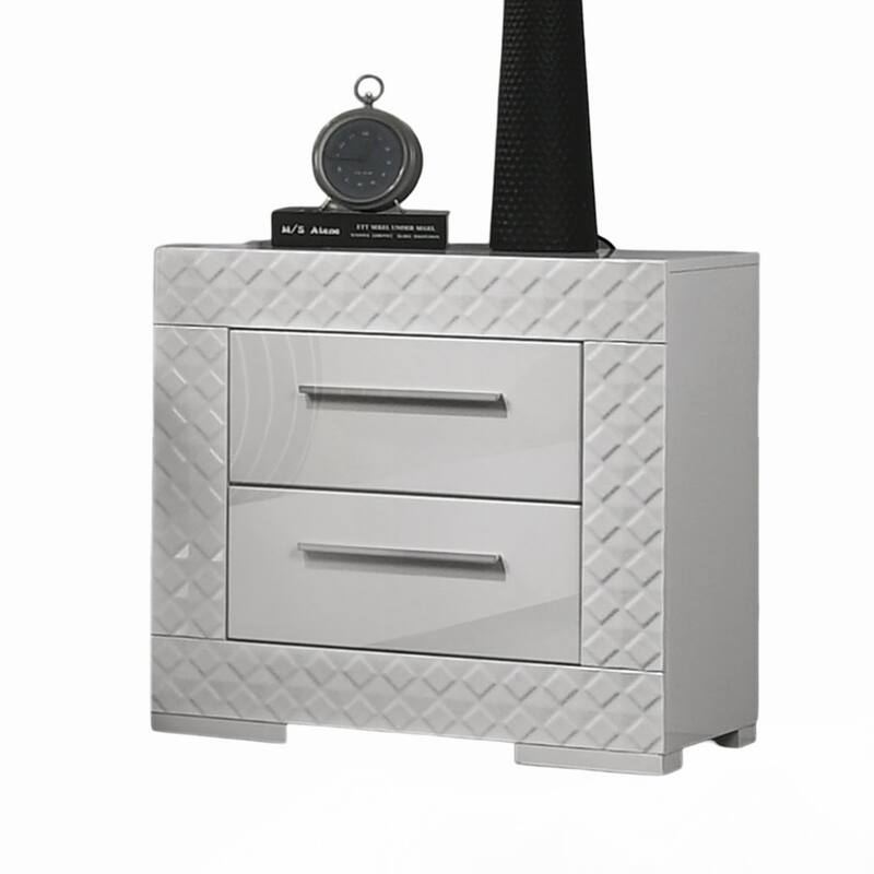 White 1pc Nightstand High Gloss Finish Chrome Bar Handle Bedside Table
