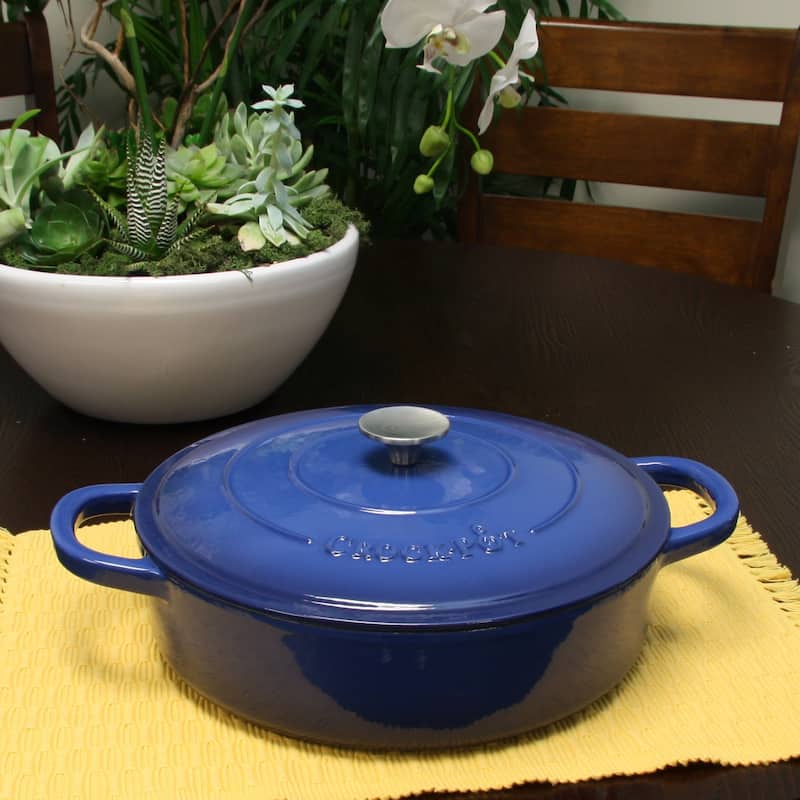 Craftsman 7 Quart Dual Handle Cast Iron Low Round Dutch Oven in Deep Blue