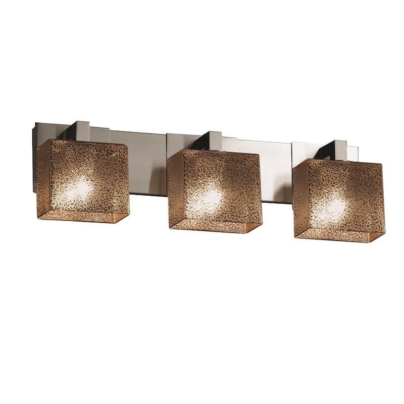 Justice Design Fusion Modular 3-light Brushed Nickel Bath Bar, Mercury Rectangle Shade - Brushed Nickel, Mercury Glass