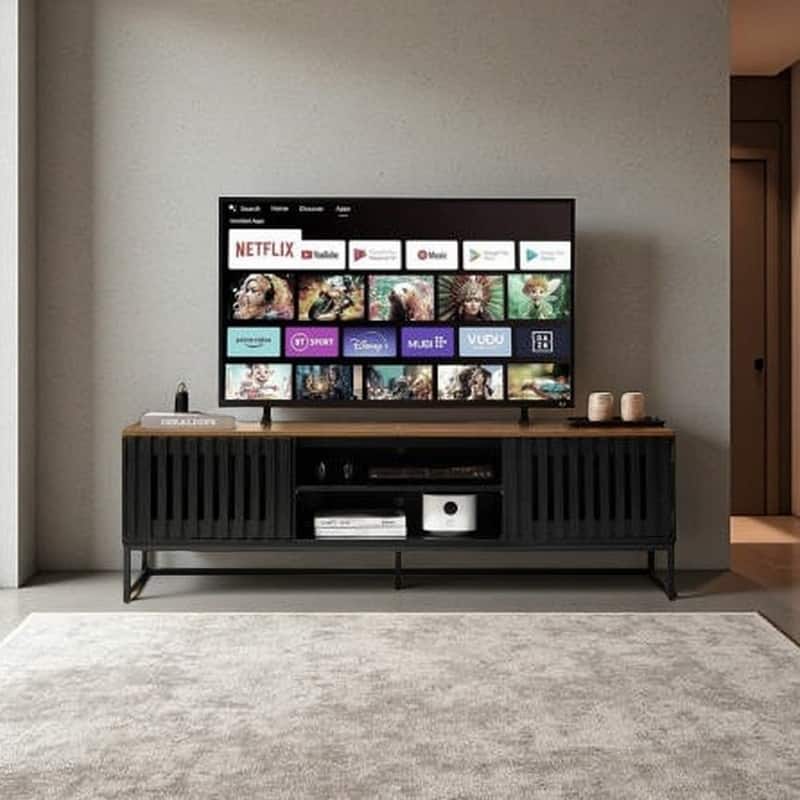 63 Inch Modern TV Stand for TVs up to 60" Entertainment Center with Slatted Grille Doors, Ample Storage