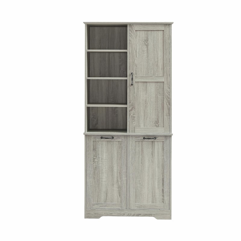 Bathroom Storage Cabinet with Doors and Drawers, Tilt-Out Laundry Hamper